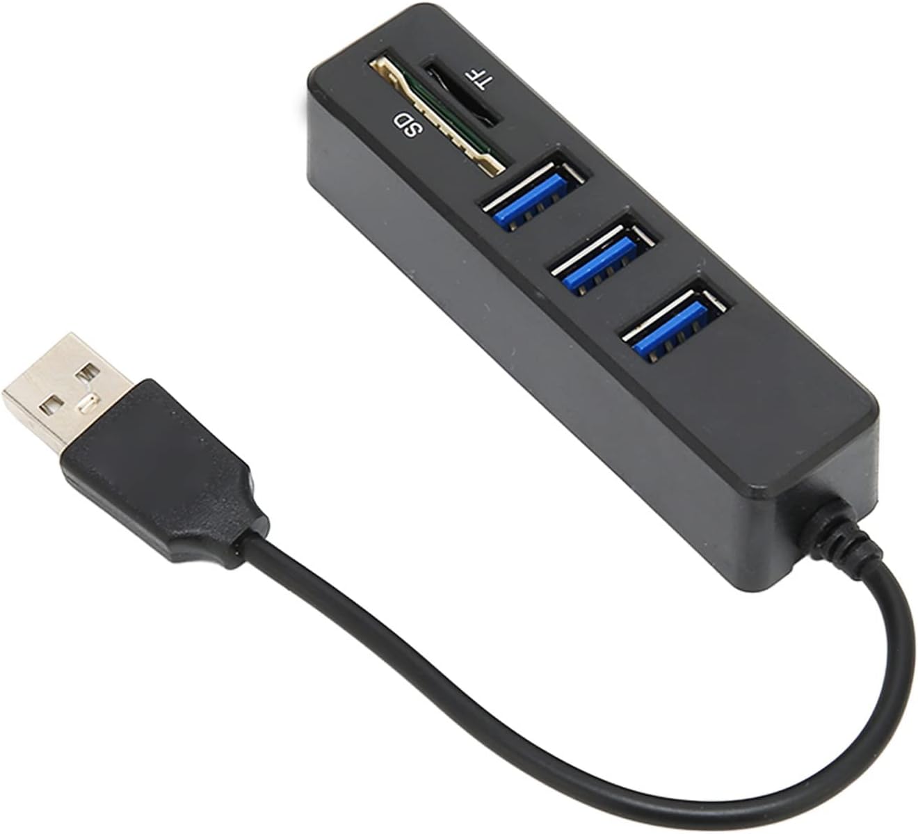 محور USB 2.0 عالي السرعة 3 منافذ وقارئ بطاقات - أسود