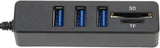 محور USB 2.0 عالي السرعة 3 منافذ وقارئ بطاقات - أسود