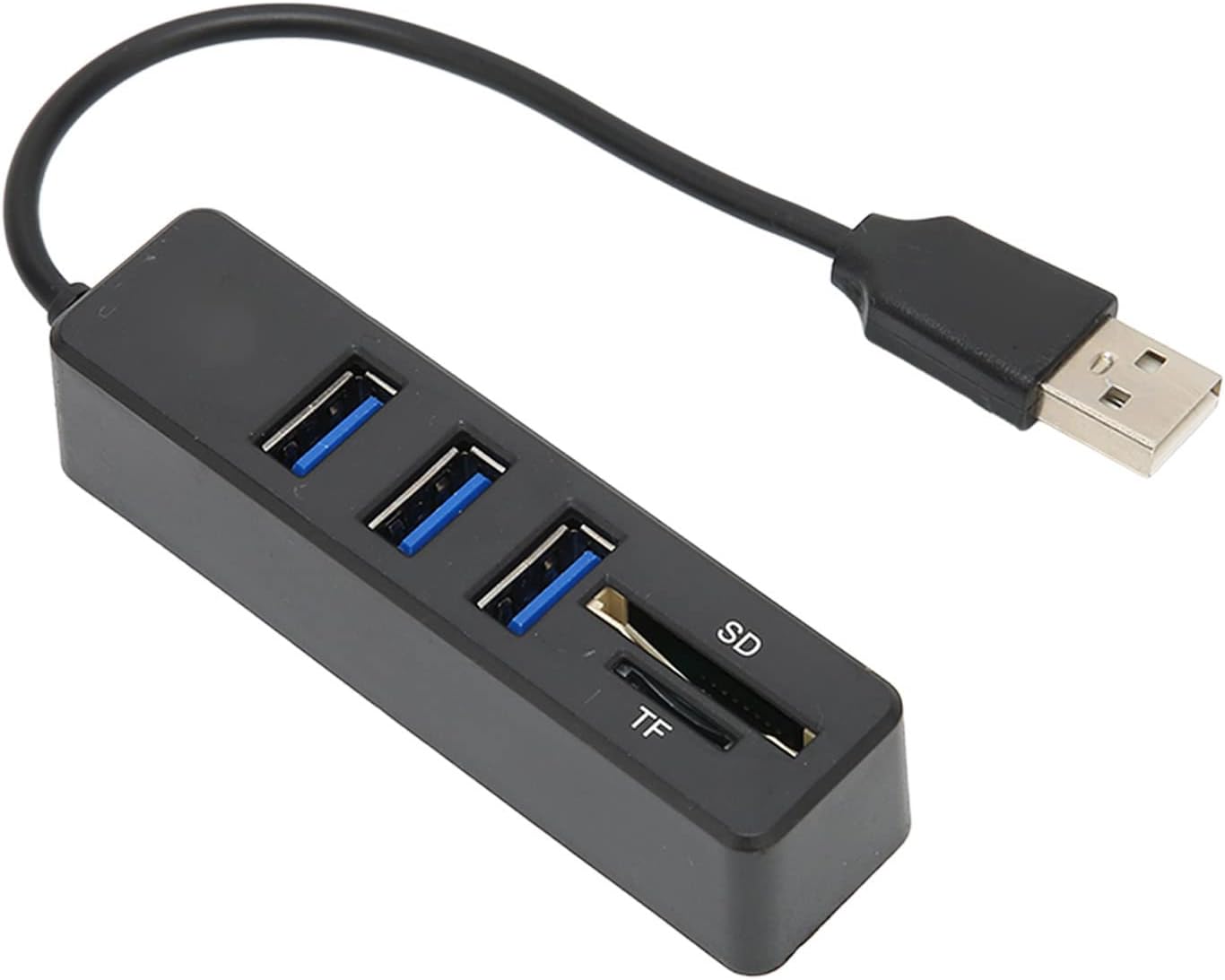 محور USB 2.0 عالي السرعة 3 منافذ وقارئ بطاقات - أسود