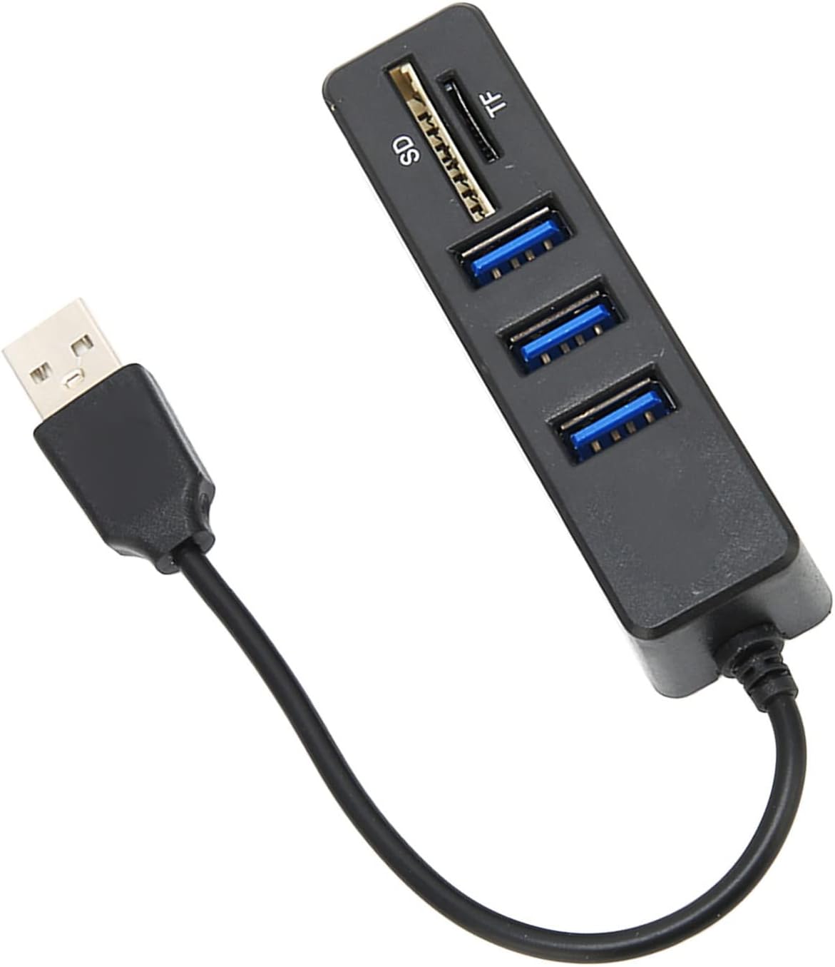 محور USB 2.0 عالي السرعة 3 منافذ وقارئ بطاقات - أسود