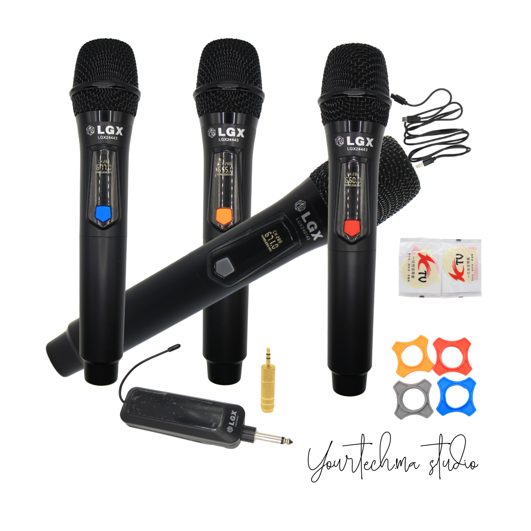 Microphone Sans Fil UHF Professionnel – Set de 3 ou 4 Micros avec Récepteur Unique, Rechargeable, Anti-Larsen, Haute Portée 50m