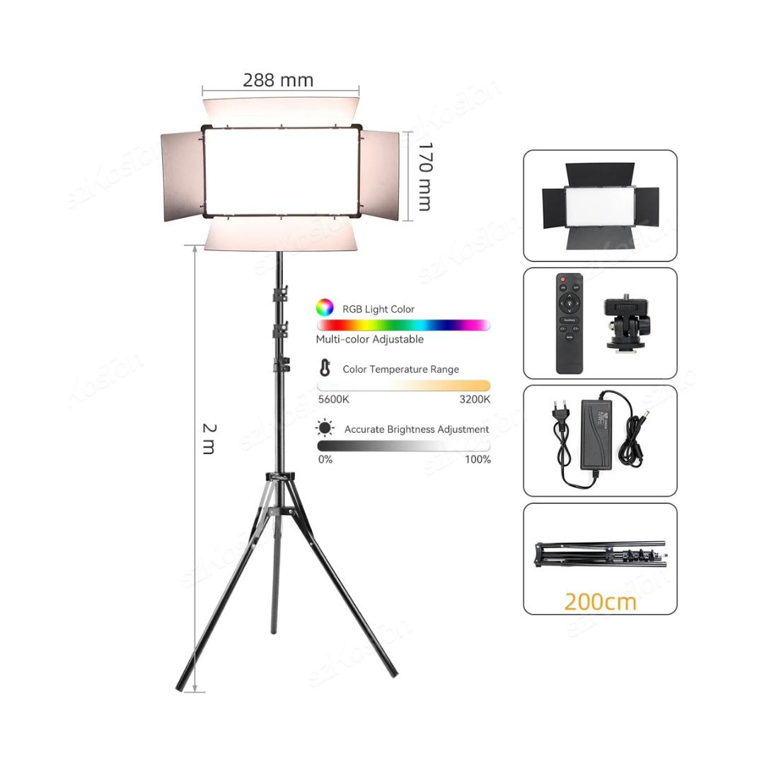 لوحة LED 800 RGB 50W مع حامل ثلاثي – إضاءة متعددة الاستخدامات للاستوديو وإنشاء المحتوى