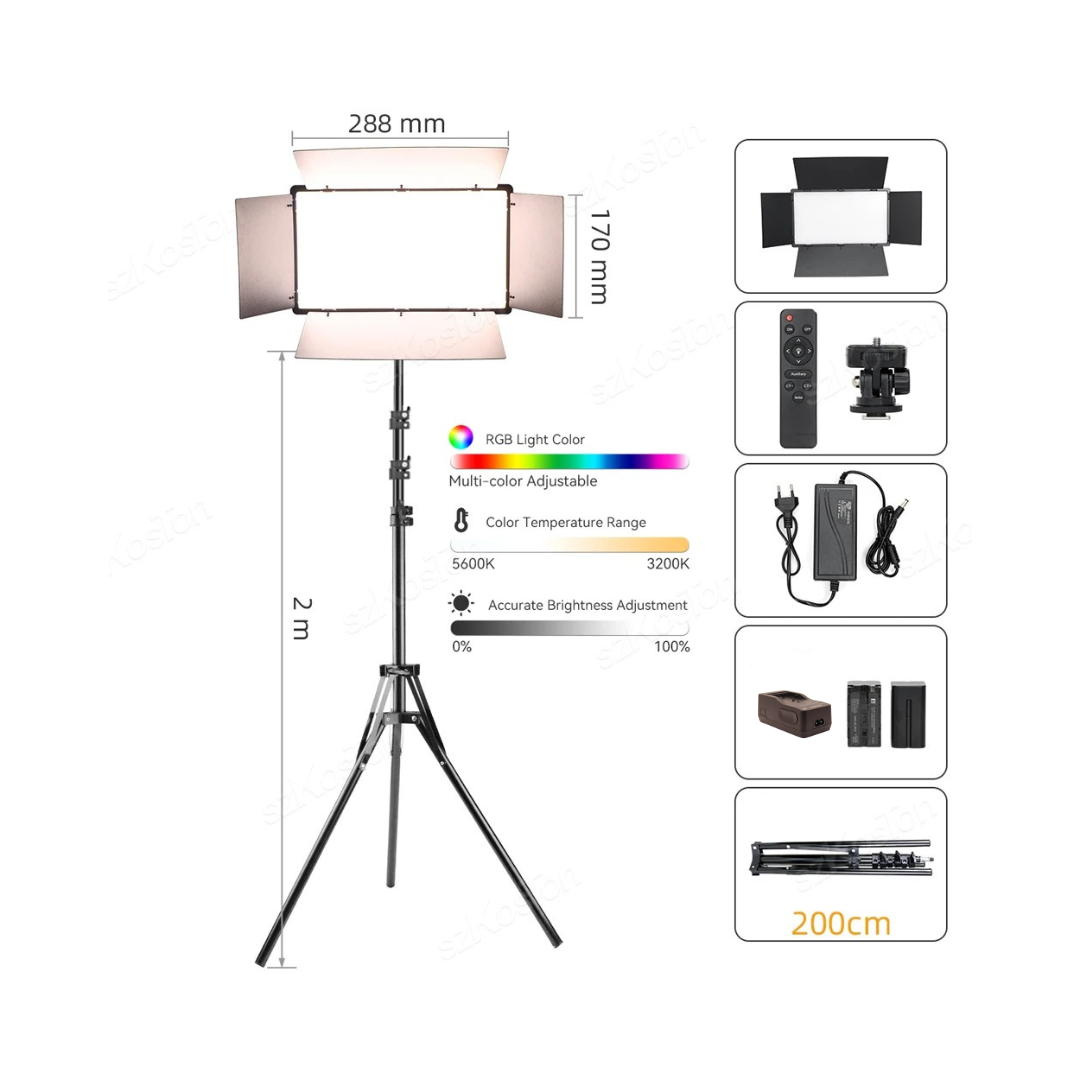 لوحة LED 800 RGB 50W مع حامل ثلاثي – إضاءة متعددة الاستخدامات للاستوديو وإنشاء المحتوى