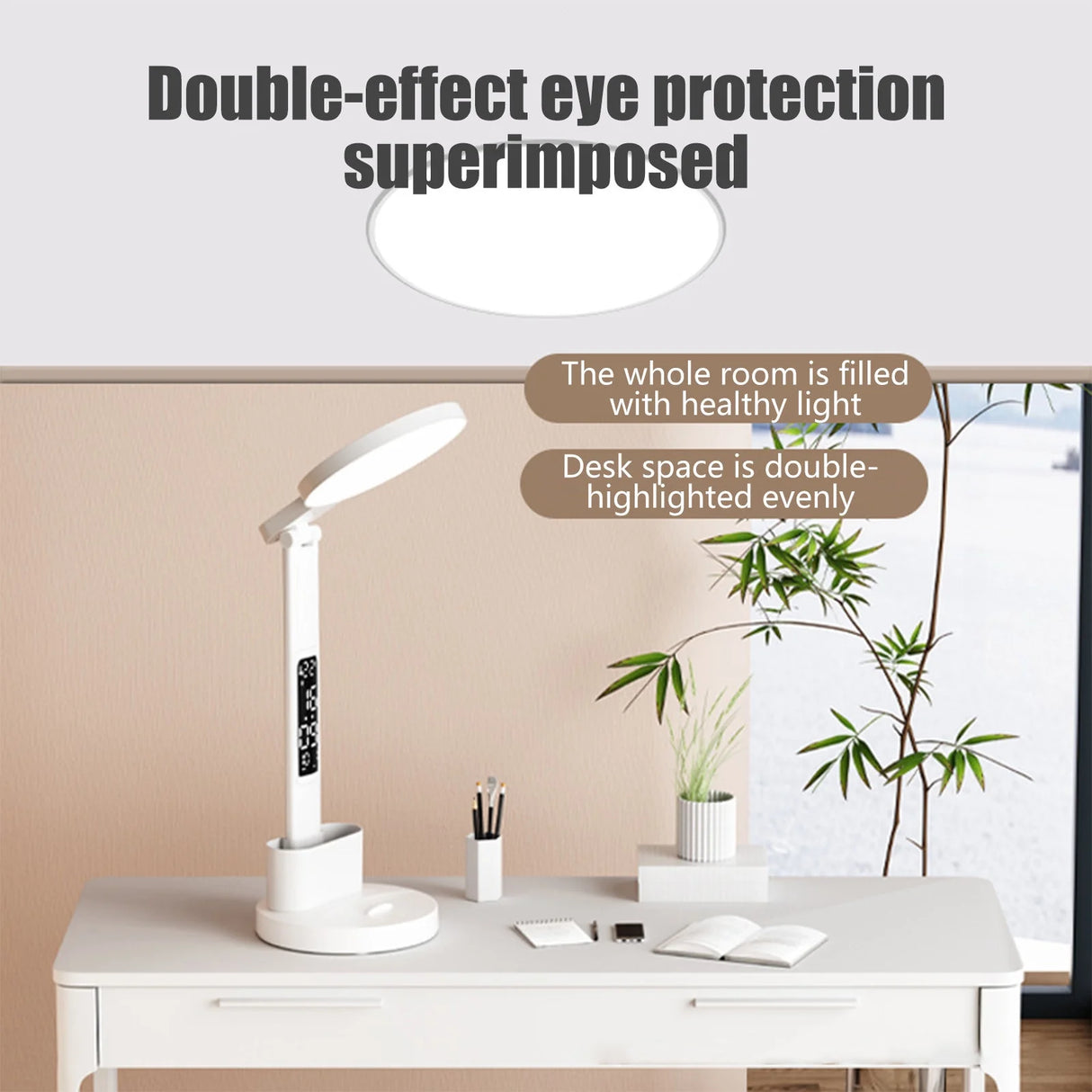 Lampe de Bureau Pliable avec Batterie 2000mAh et Rangement Stylos