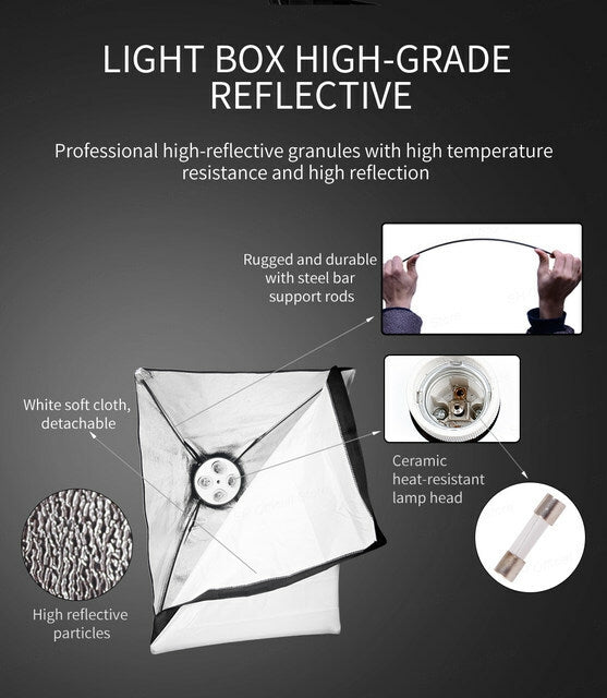 Puluz Softbox 50x70cm – Kit Éclairage Photo/Vidéo avec 4 Lampes de 20W + Trépied 200cm