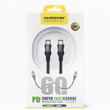 Câble DUNSPIN USB-C vers USB-C 60W  Charge Rapide 2m