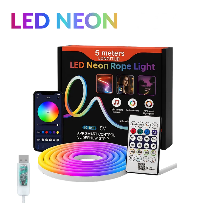 Ruban LED Néon RGB Intelligent Bluetooth USB 5V 2M à 10M