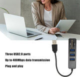 محور USB 2.0 عالي السرعة 3 منافذ وقارئ بطاقات - أسود