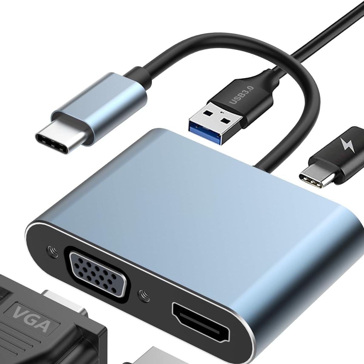 Adaptateur USB-C vers HDMI 4K, VGA, USB 3.0 et Charge PD 87W