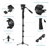 Weifeng WF-3958M – Monopod Professionnel en Aluminium avec Tête Fluide