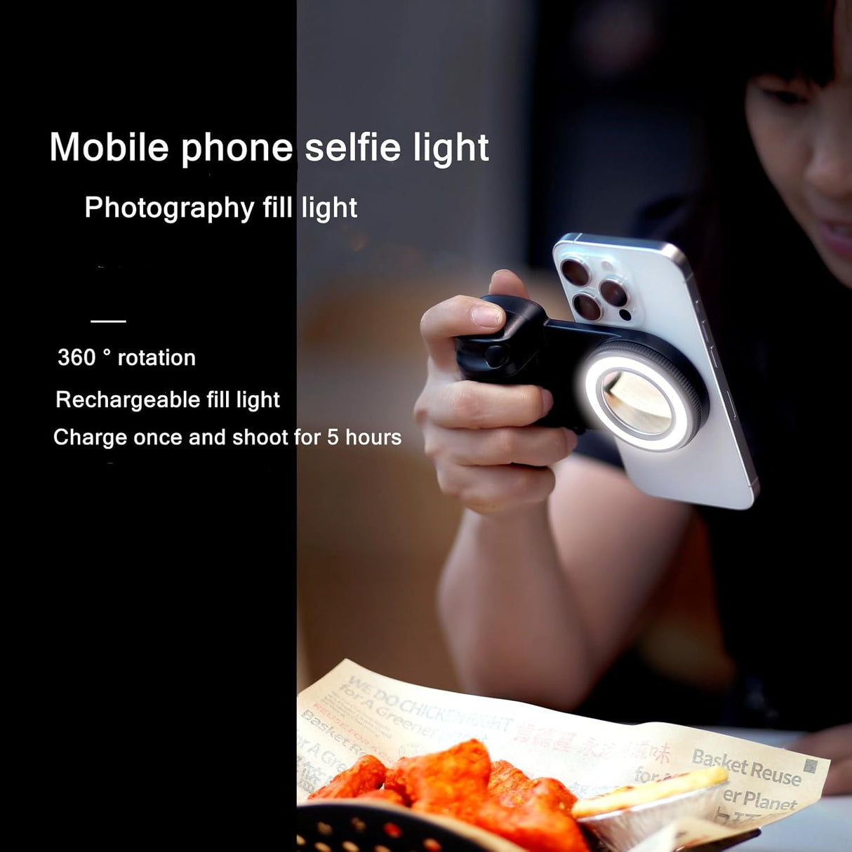 Poignée Photo Bluetooth BBC-9 avec Anneau LED et Fixation Magnétique