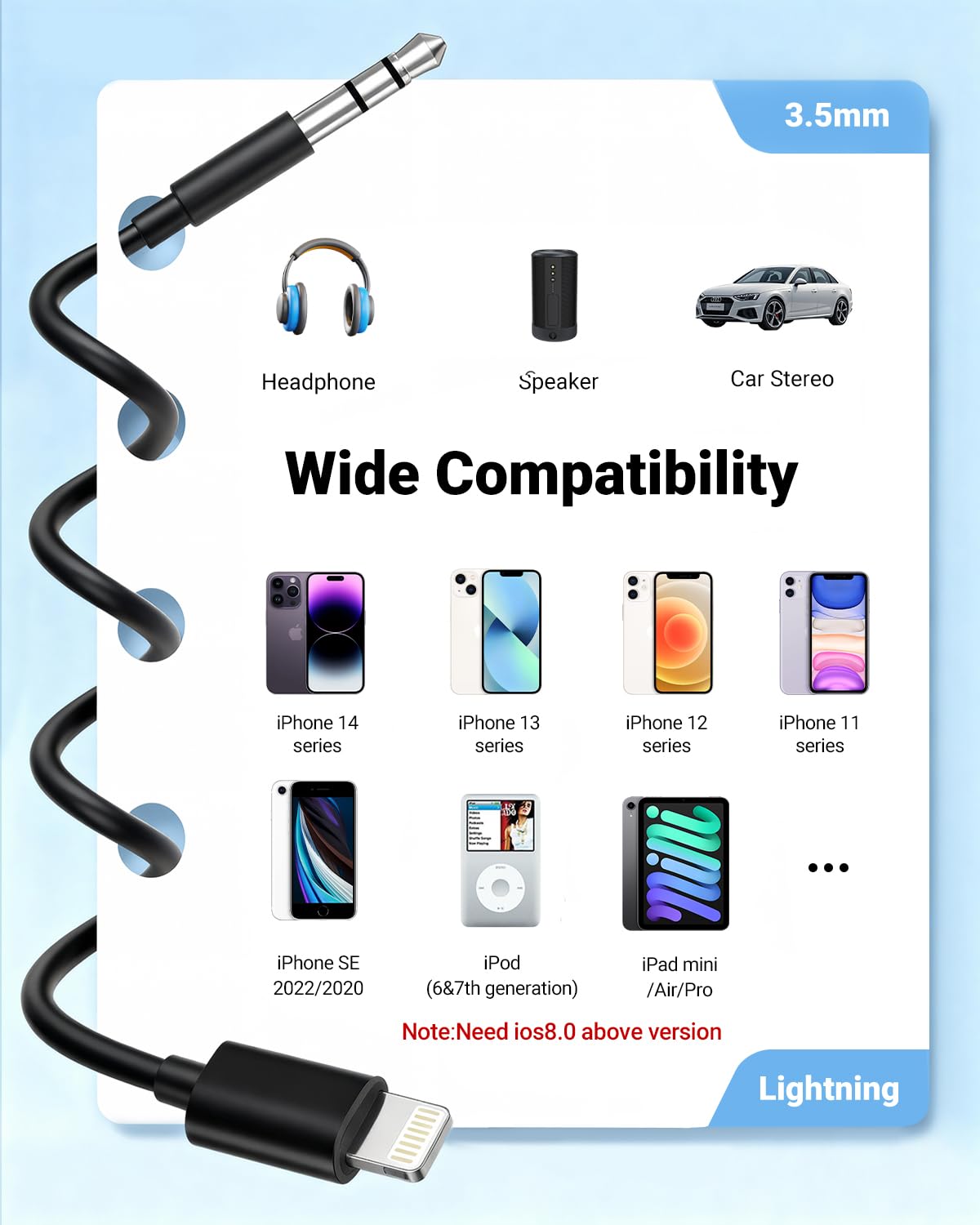 Câble Audio Lightning vers Jack 3,5 mm Royal OX-7G Premium