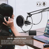ميكروفون BM 800 + بطاقة صوت USB + موزع صوت + فانتوم 48V