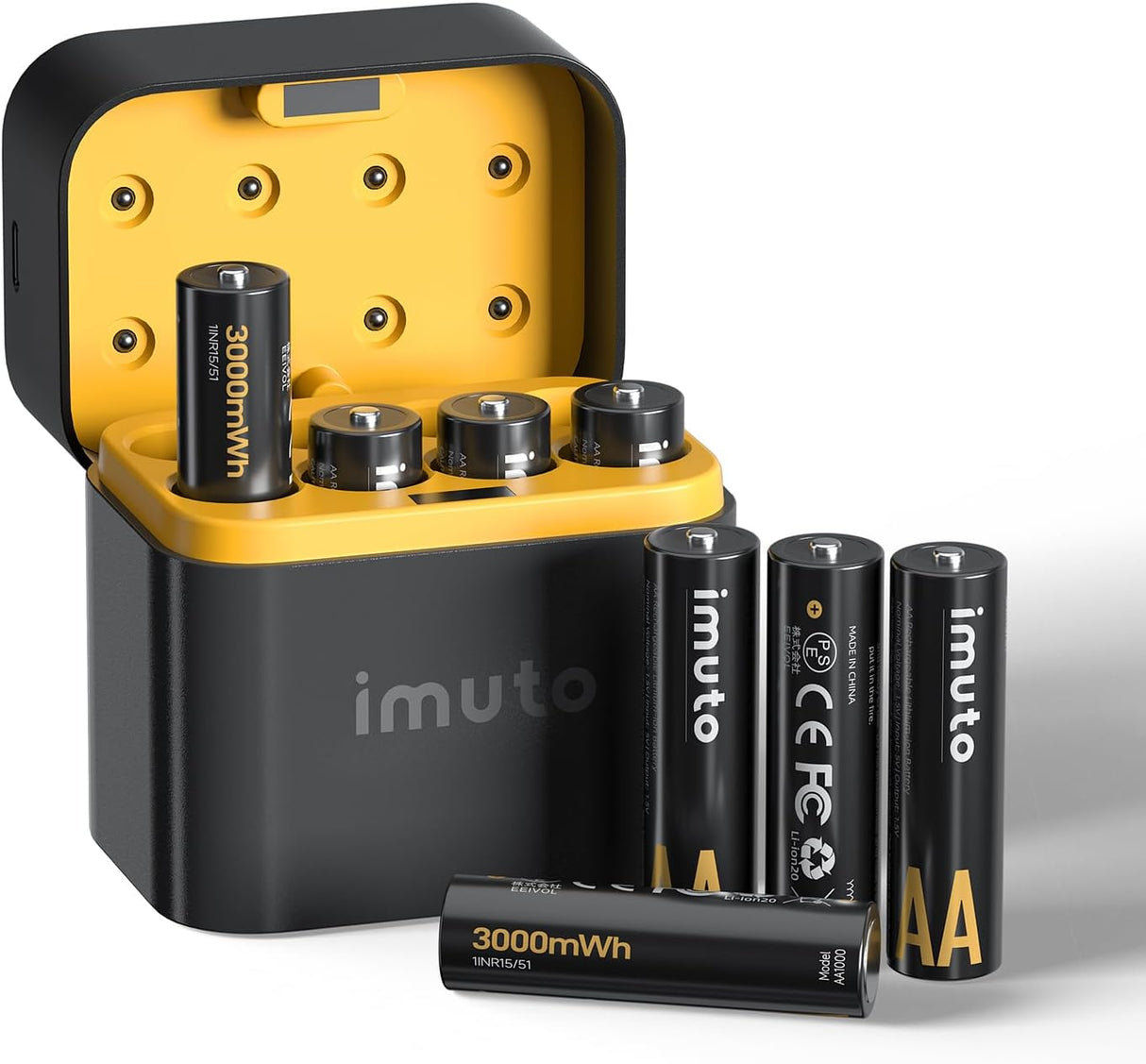 imuto 8 Piles Rechargeables AA & AAA 1300/3000mWh avec Chargeur