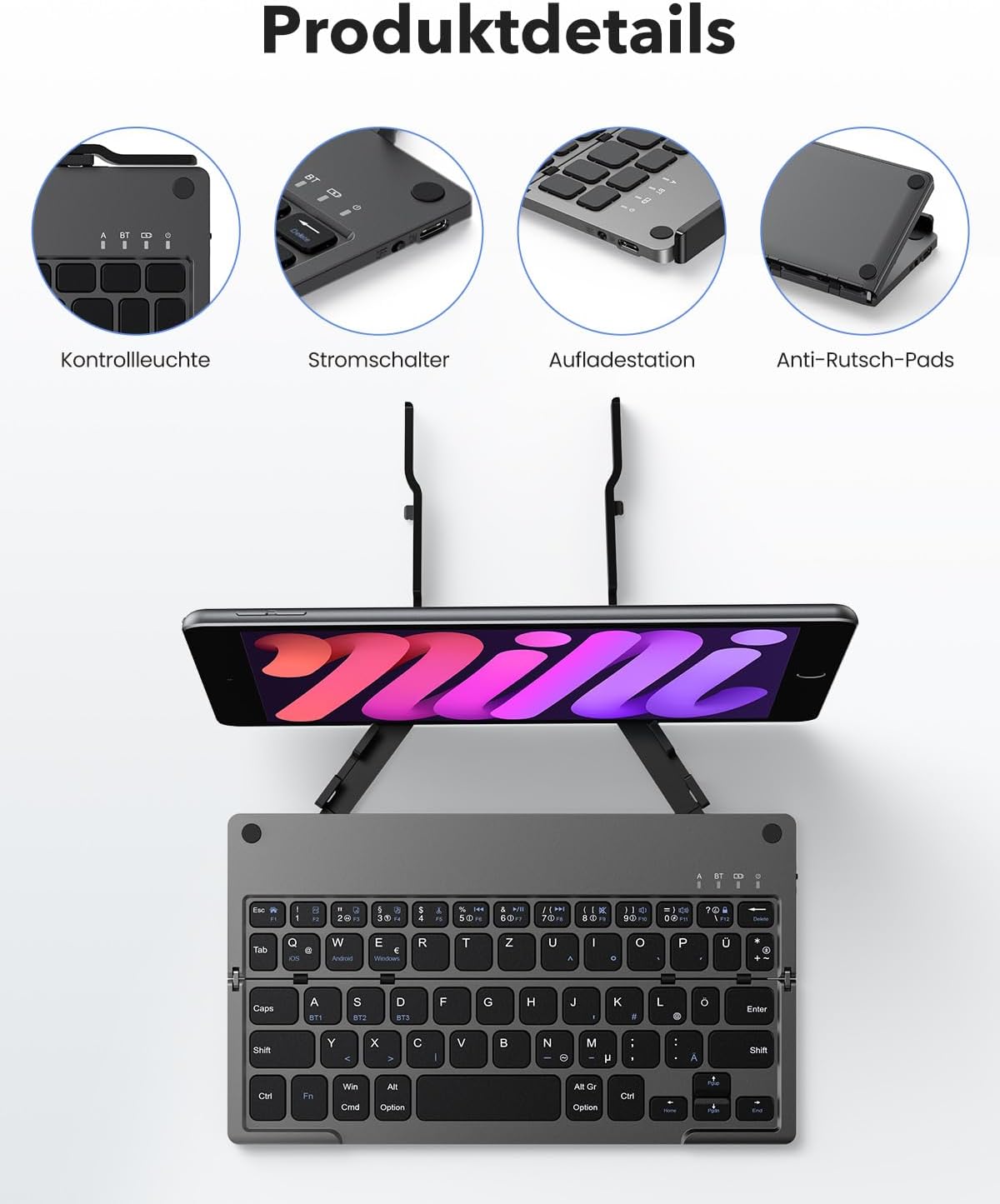 Clavier Bluetooth Pliable TECURS avec Support iOS Android Windows