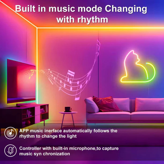 Ruban LED Néon RGB Intelligent Bluetooth USB 5V 2M à 10M