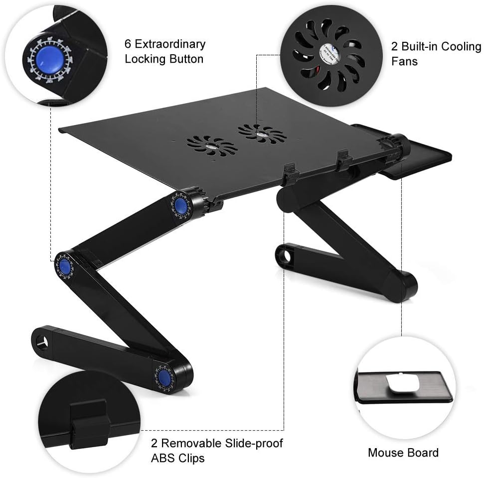 Table Pliable en Aluminium pour Ordinateur avec Ventilation
