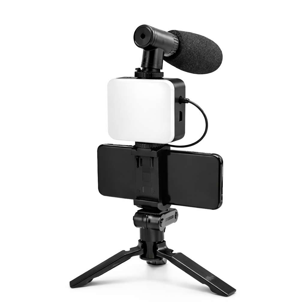 Kit vidéo smartphone avec micro, lumière LED RGB et trépied
