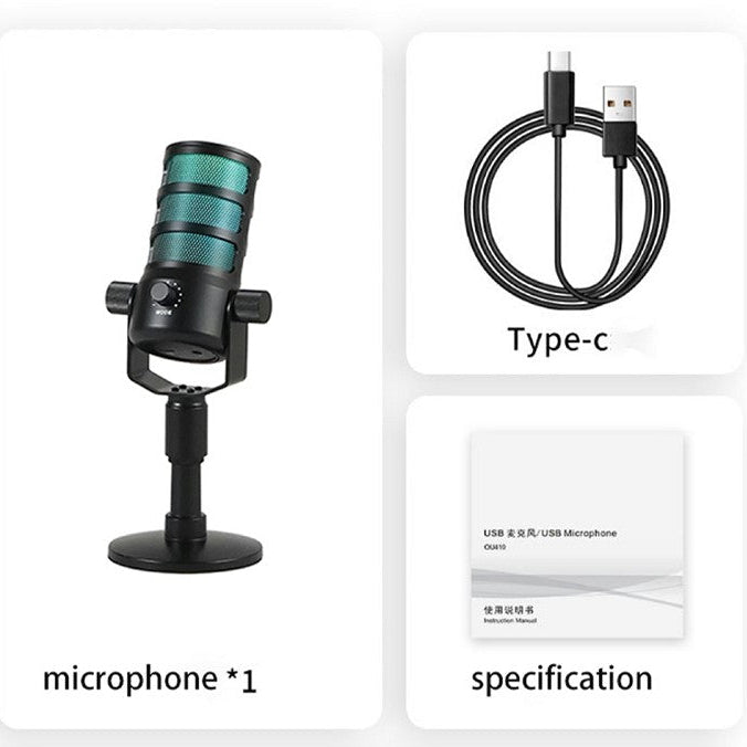 Microphone RGB PDO Réduction de Bruit USB Type-C Streaming
