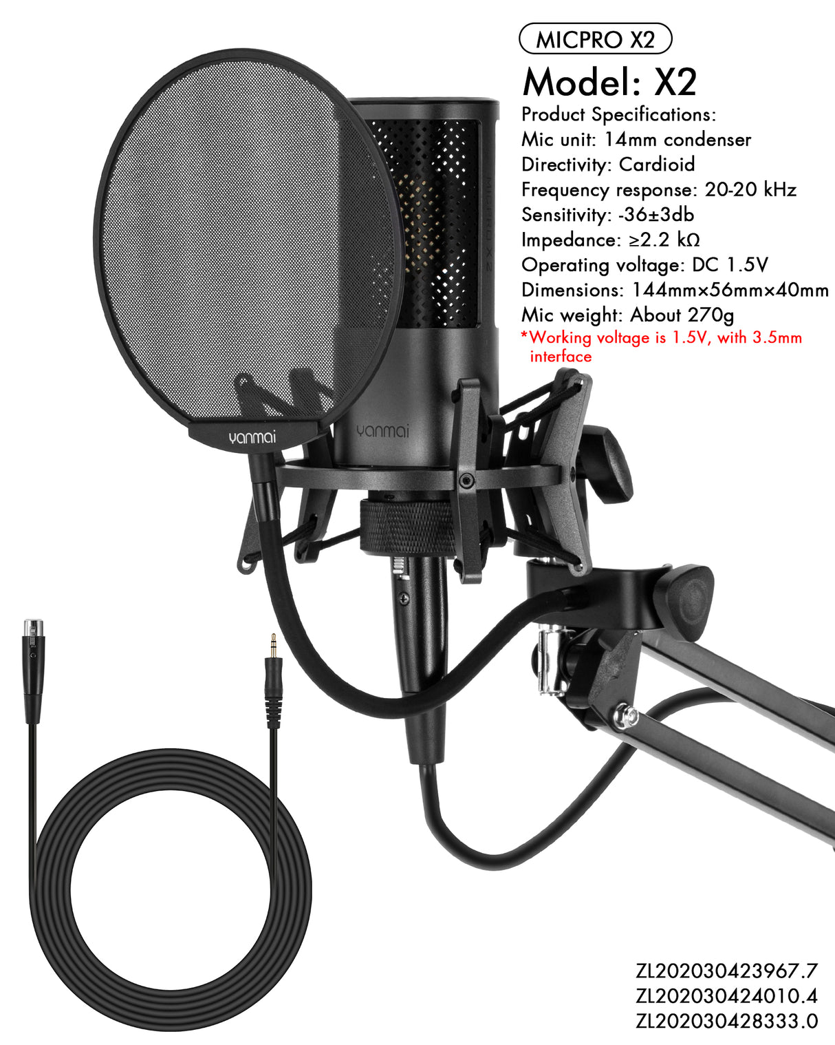 Microphone Studio Yanmai X2 MICPRO Condensateur 3.5mm avec Kit Complet – Noir