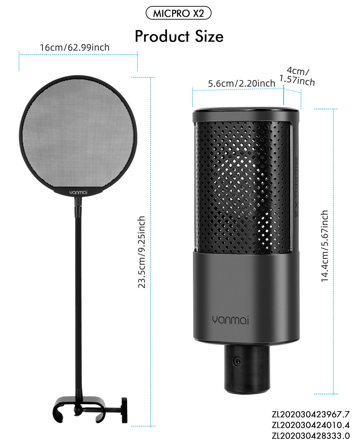 Microphone Studio Yanmai X2 MICPRO Condensateur 3.5mm avec Kit Complet – Noir