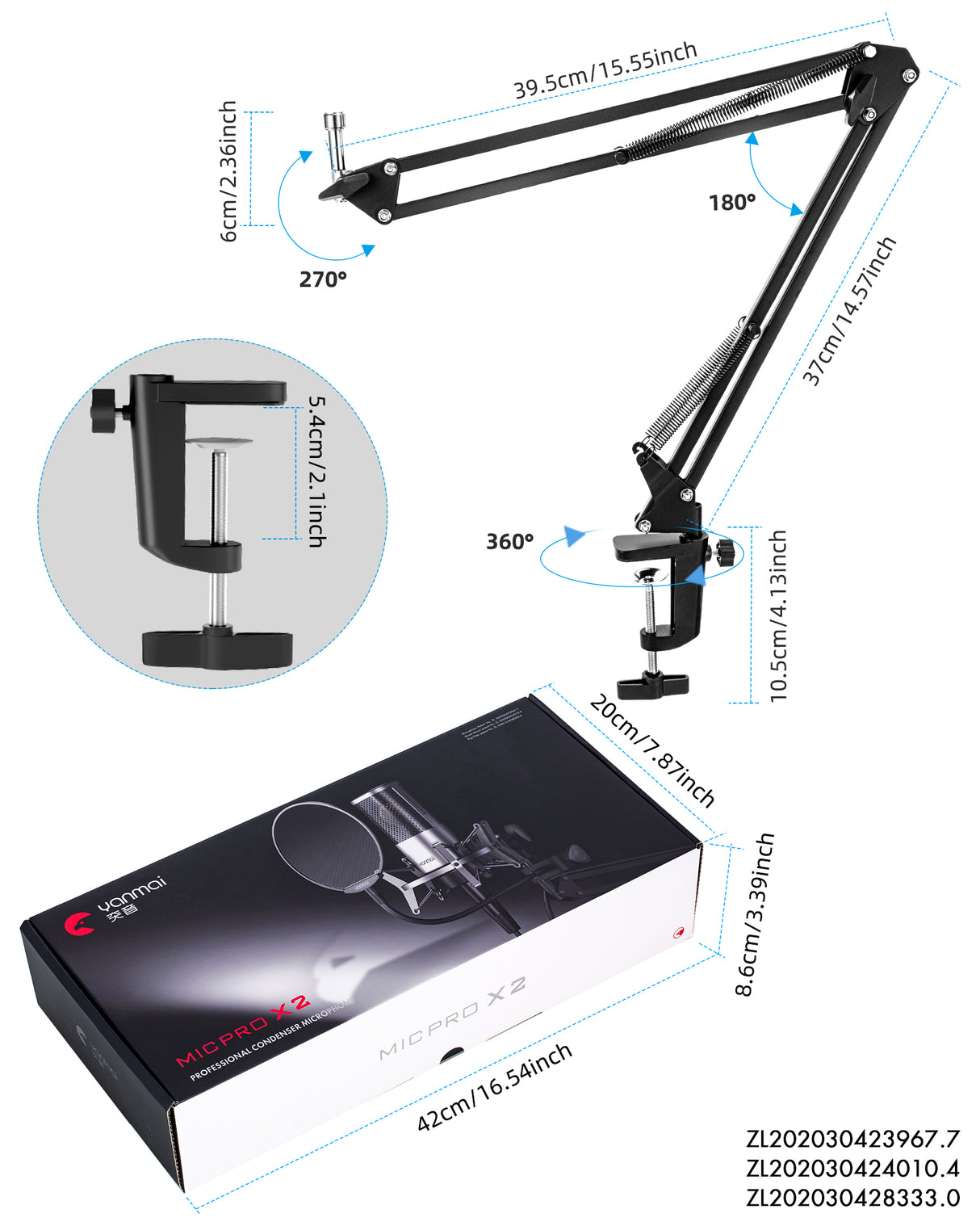 Microphone Studio Yanmai X2 MICPRO Condensateur 3.5mm avec Kit Complet – Noir