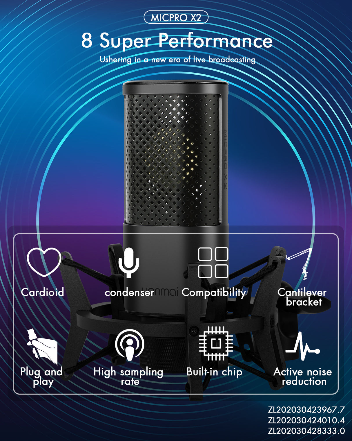 Microphone Studio Yanmai X2 MICPRO Condensateur 3.5mm avec Kit Complet – Noir