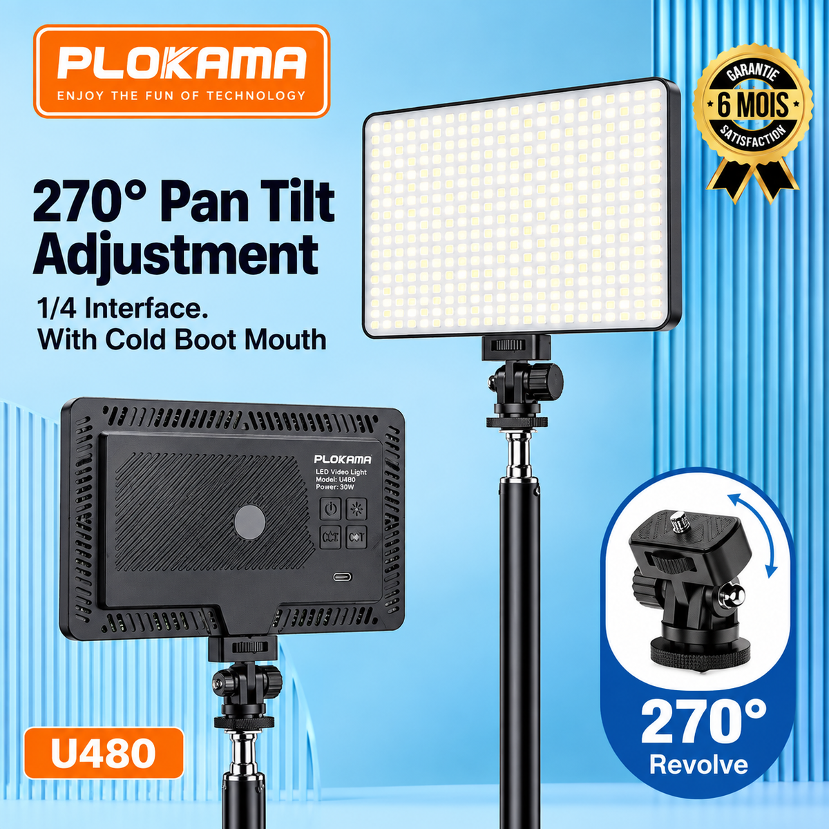 Lampe LED  pour Caméra & Smartphone Plokama U480 20W