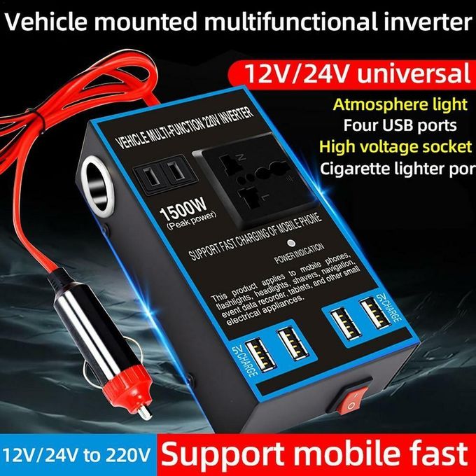 Convertisseur Voiture 12V/24V vers 220V 1500W Multi-USB ( Qualité Basic)