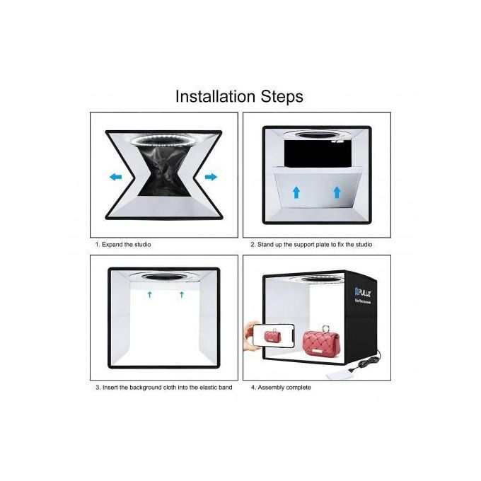 PULUZ – Boîte à Lumière Pliable 25cm pour Studio Photo avec 6 Fonds de Couleur et Éclairage LED