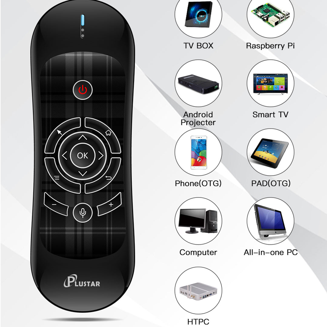 3 في 1: لوحة مفاتيح، فأرة هوائية وجهاز تحكم عن بعد لاسلكي 2.4 جيجاهرتز Plustar R2