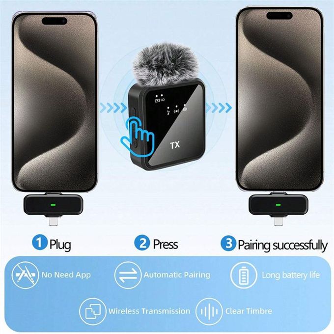 Microphone 2 en 1 sans fil Lavalier F15-2 – USB-C & Lightning