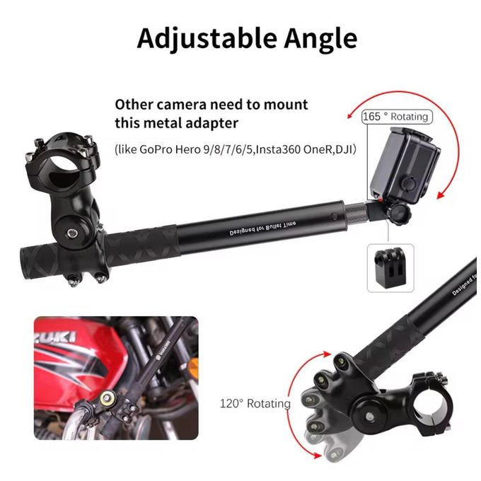 Perche à Selfie en Alliage d'Aluminium 1m25 – Compatible Insta360, GoPro, Moto & Vélo