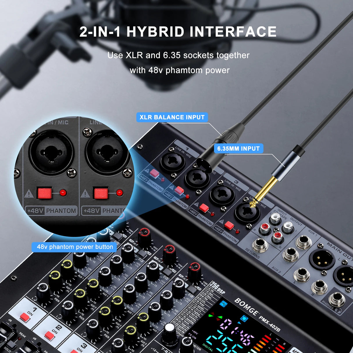 Mixer Audio 4 Canaux BOMGE 402B – 2x350W, Bluetooth, Studio & DJ