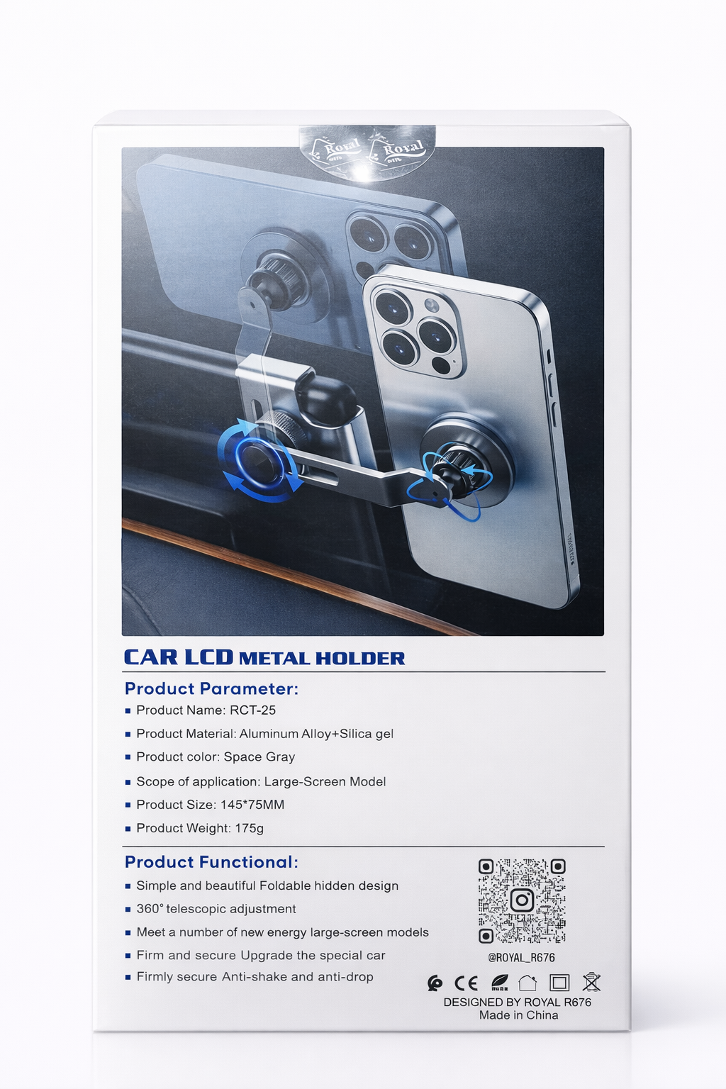 Support de Téléphone Métallique pour Écran de Voiture (Fixation sur écran LCD)