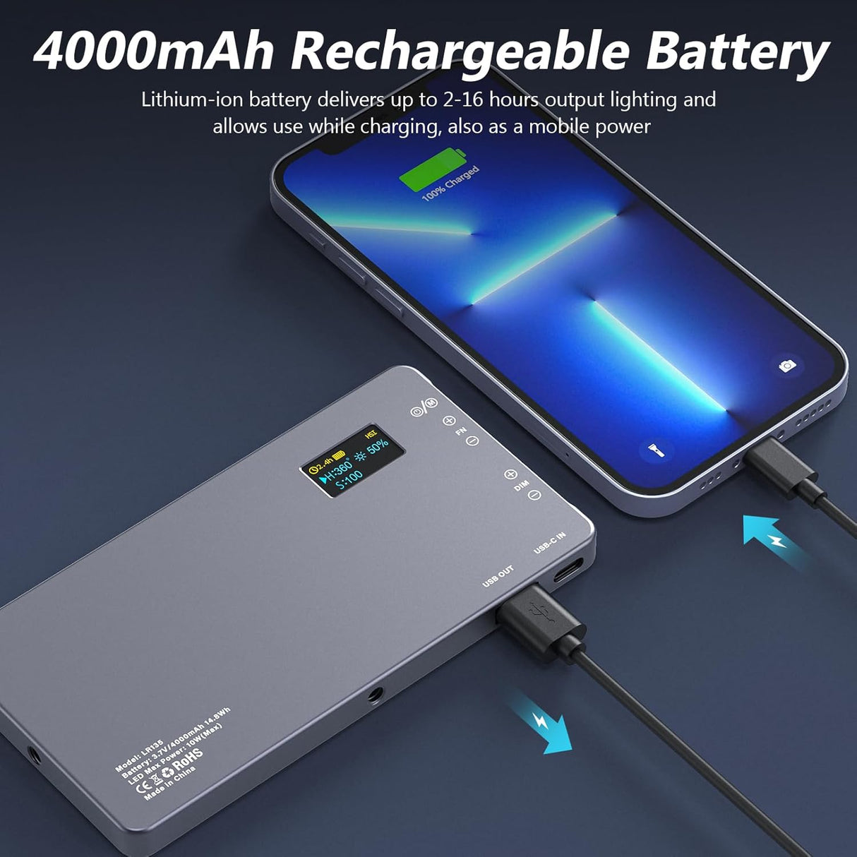 Lumière Vidéo RGB Portable 4000mAh – Éclairage LED Dimmable 2500K-9900K (LR135)