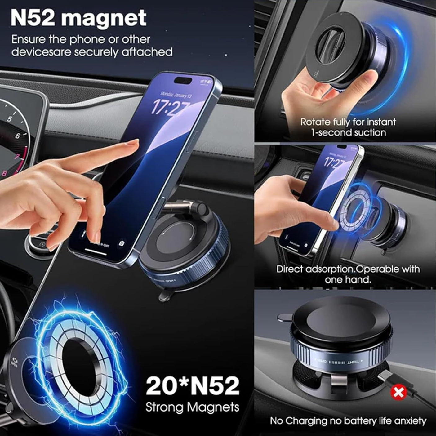 Support Téléphone Magnétique 360° Pliable Shopellox – Fixation Puissante Sans Résidu (Noir)