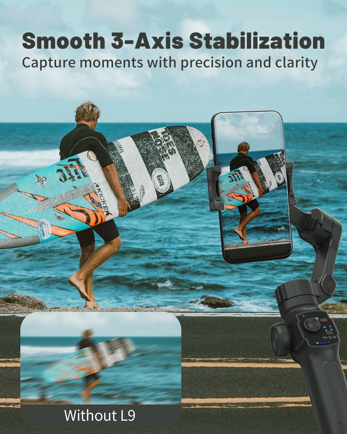 Stabilisateur L9 3 Axes avec Lumière LED et Suivi Automatique