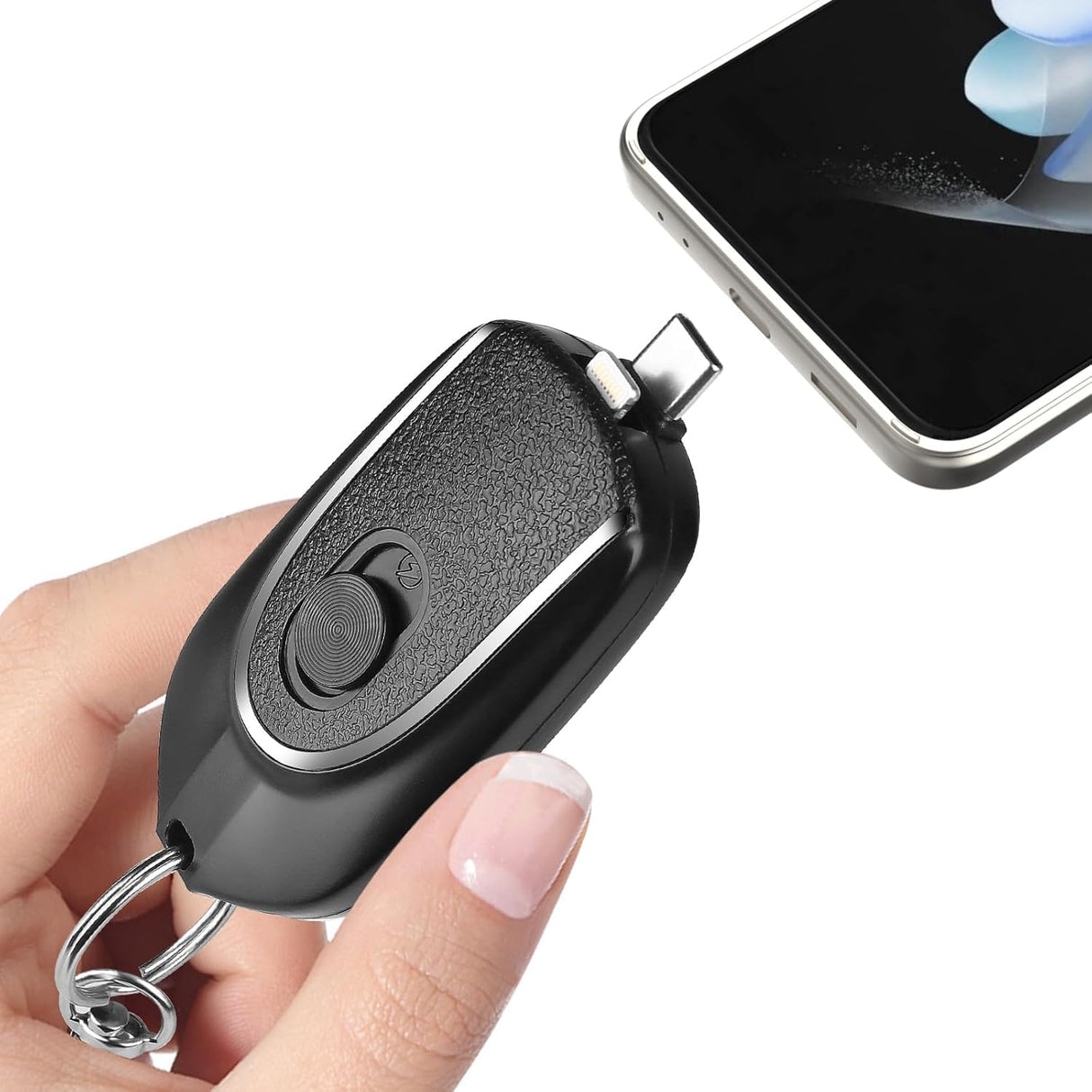 Chargeur Portable Porte-clés avec Connecteurs Lightning et Type-C – Batterie d'Urgence Compacte