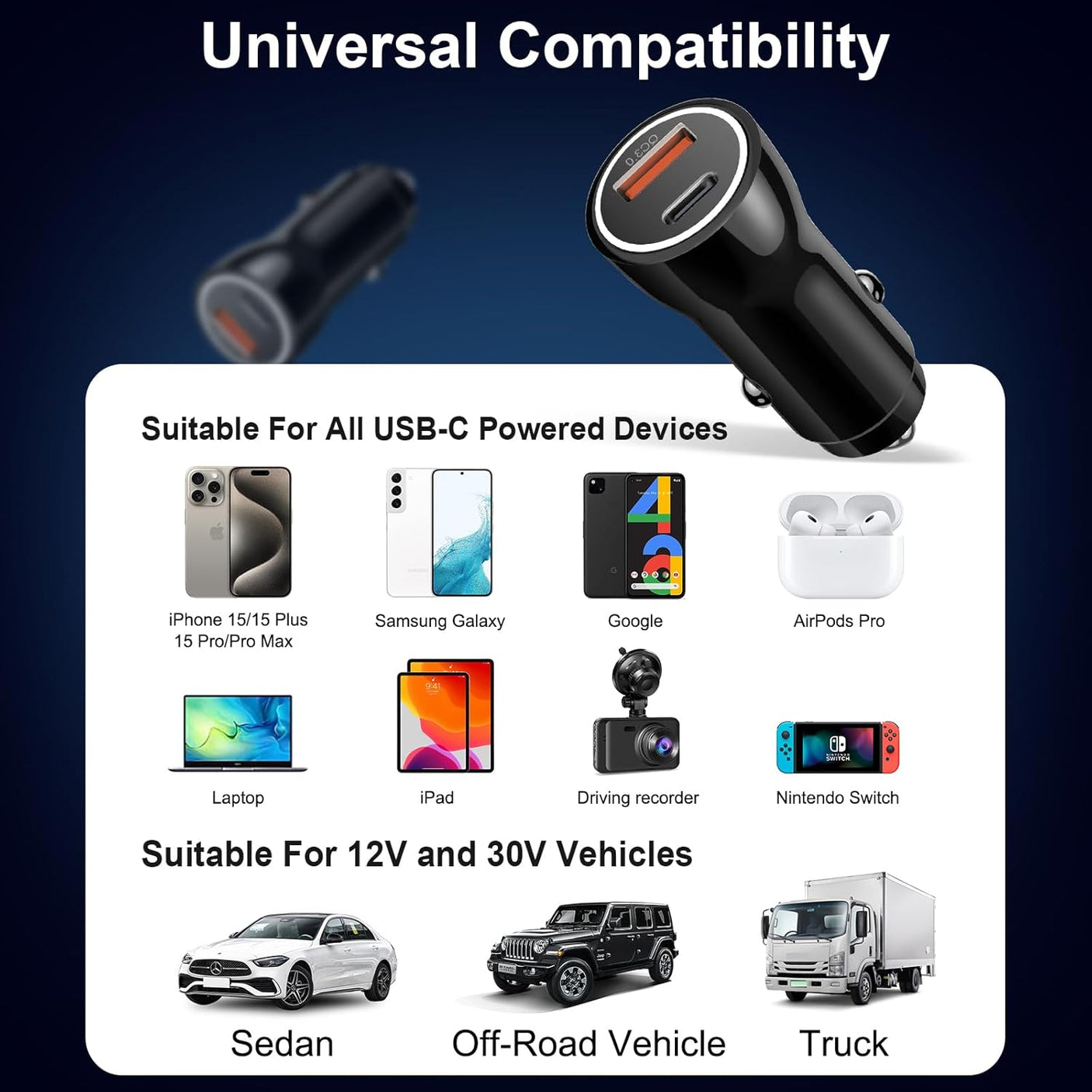 Chargeur Voiture USB-C Plustar W-008 43W Double Port PD & QC 3.0 avec Câble 1m