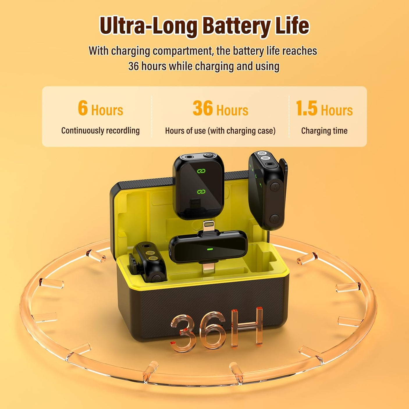 Micro Cravate Sans Fil 2.4GHz (2 Émetteurs + 1 Récepteur + Boîtier de Charge) – 30m, 36H d’Autonomie – iPhone, Android, Caméra, PC