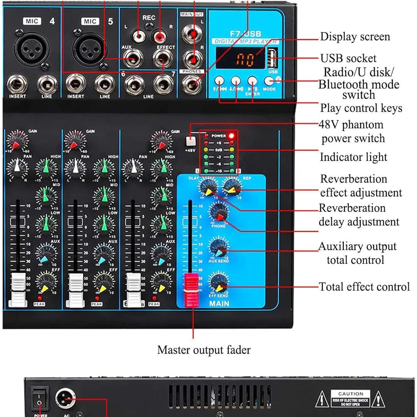 Table de Mixage DJ 7 Canaux Bluetooth avec Effets et USB – Console Audio Pro
