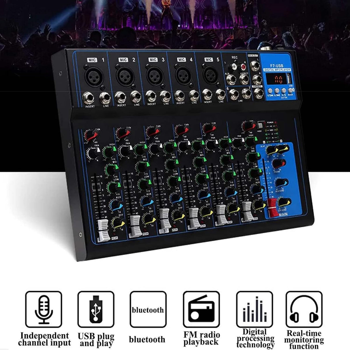 Table de Mixage DJ 7 Canaux Bluetooth avec Effets et USB – Console Audio Pro