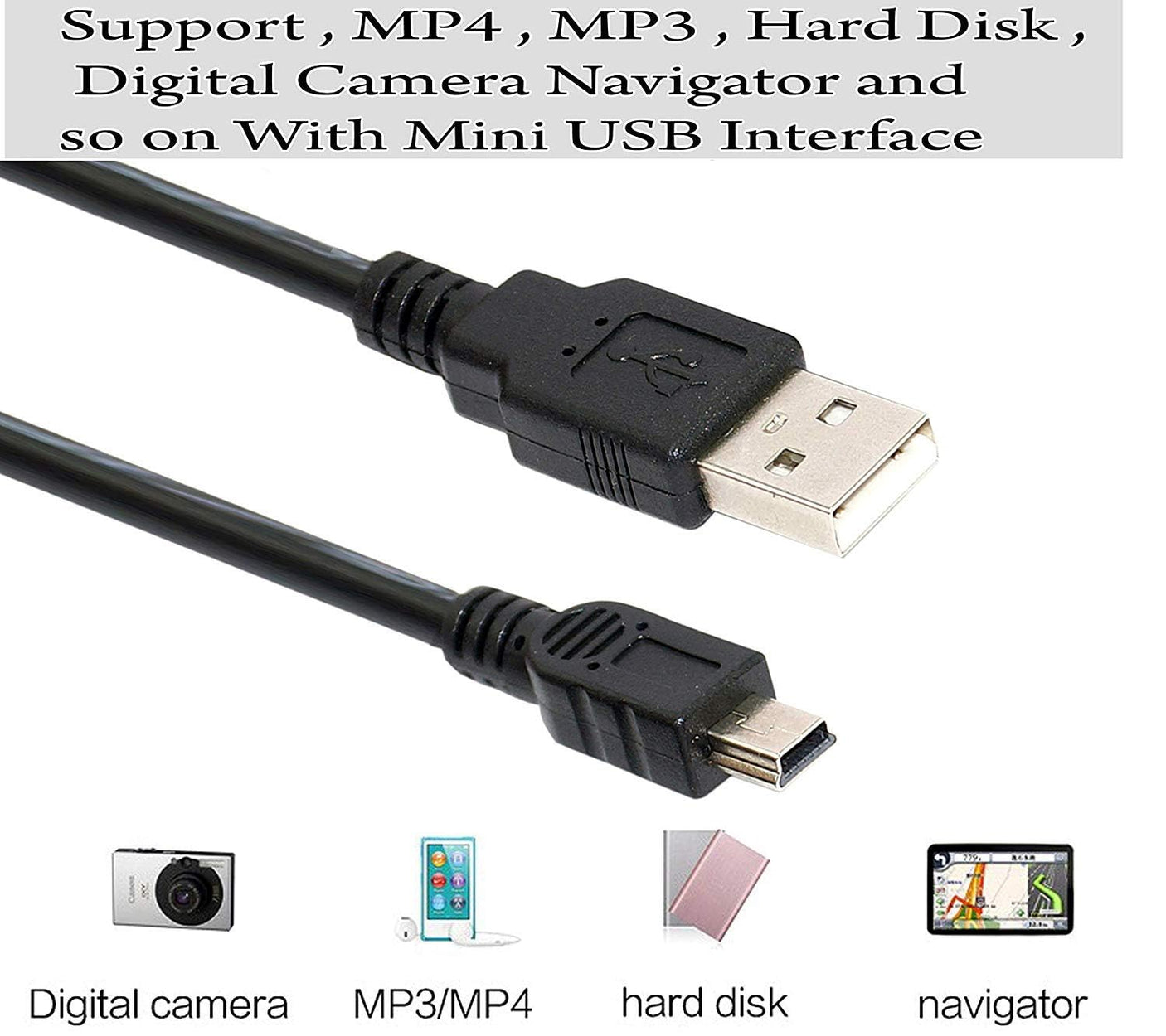 Câble Mini USB V3 – 5 Broches – Compatible PS3, Appareils Photo, Disques Durs Externes, Lecteurs de Cartes
