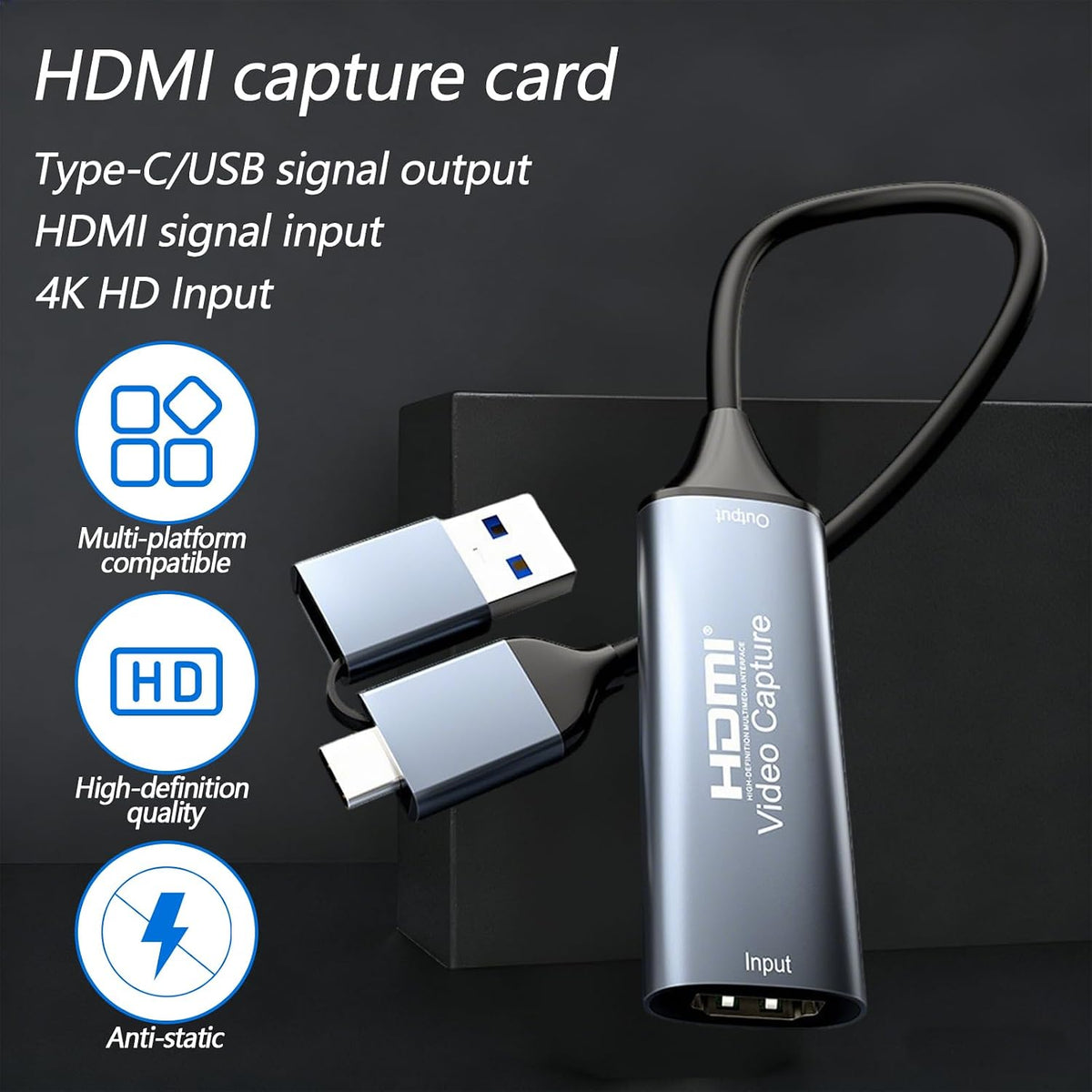 Carte Capture Vidéo HDMI 4K vers USB 3.0 et Type-C 1080P