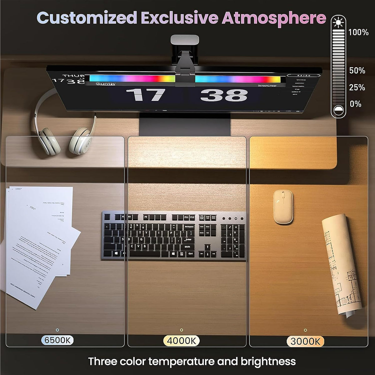 Lampe Écran PC LED RGB 2-en-1 avec Éclairage Réglable