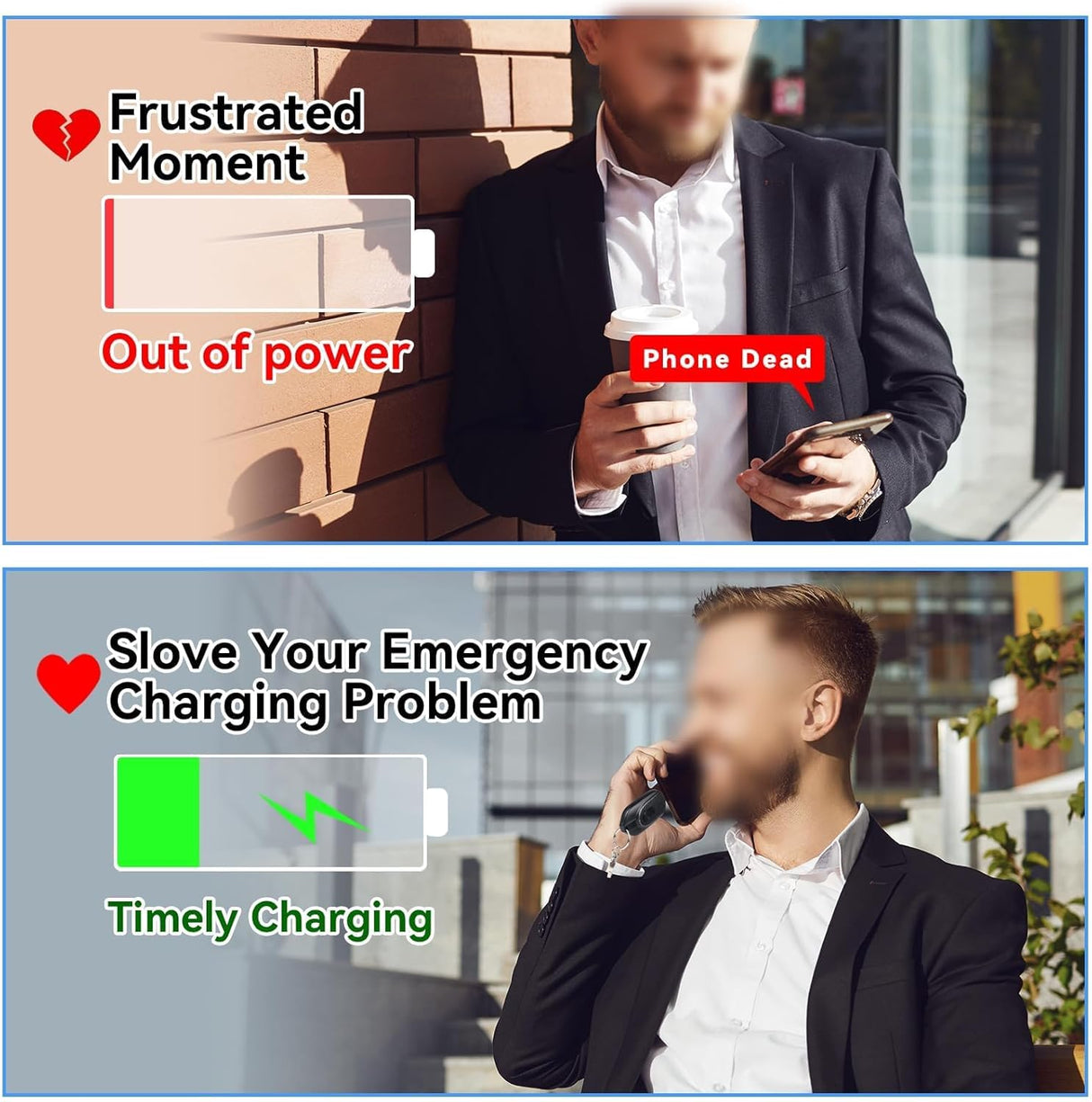 Chargeur Portable Porte-clés avec Connecteurs Lightning et Type-C – Batterie d'Urgence Compacte