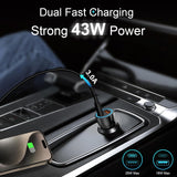 Chargeur Voiture USB-C Plustar W-008 43W Double Port PD & QC 3.0 avec Câble 1m