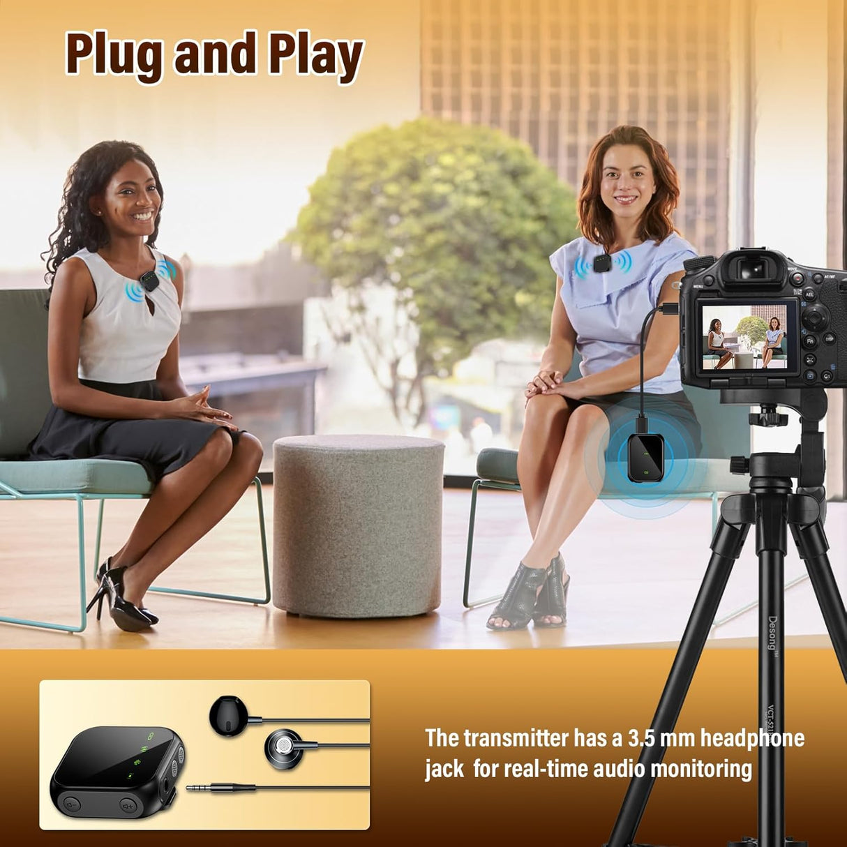 Micro Cravate Sans Fil  K50 2.4GHz (2 Émetteurs + 1 Récepteur + Boîtier de Charge) – 30m, 36H d’Autonomie – iPhone, Android, Caméra, PC