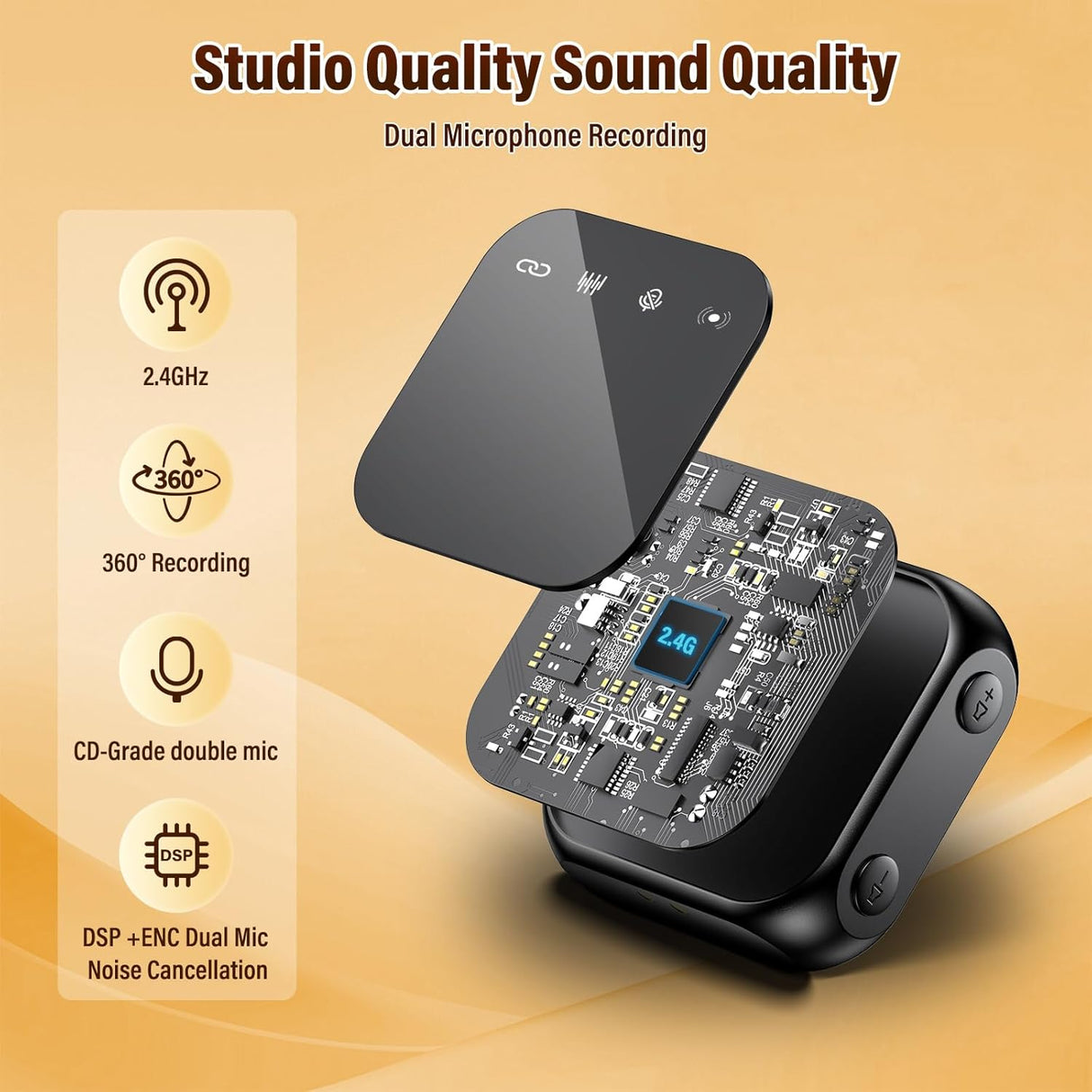 Micro Cravate Sans Fil  K50 2.4GHz (2 Émetteurs + 1 Récepteur + Boîtier de Charge) – 30m, 36H d’Autonomie – iPhone, Android, Caméra, PC